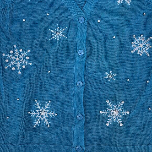 NEW Christopher & Banks Womens Sweater Vest Small Turquoise Winter Snowflakes 3D - Picture 4 of 9